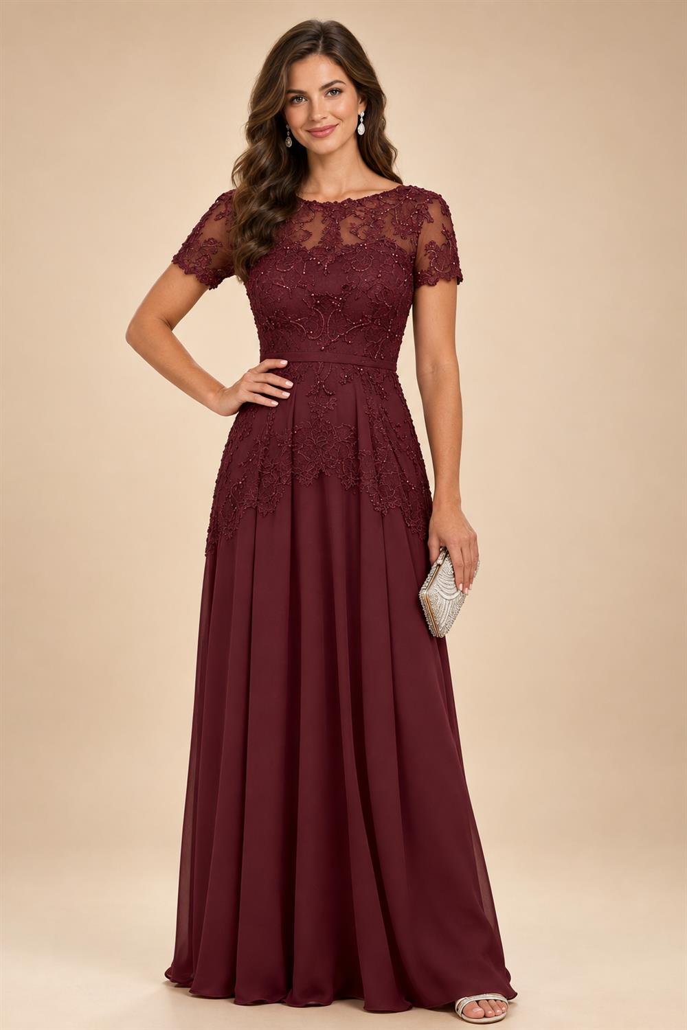 A-Line Chiffon Floral Print 3/4 Cape Sleeves Tiered Mother of the Bride & Groom Dresses with Beaded Waist Embellishment (SHI22500669)