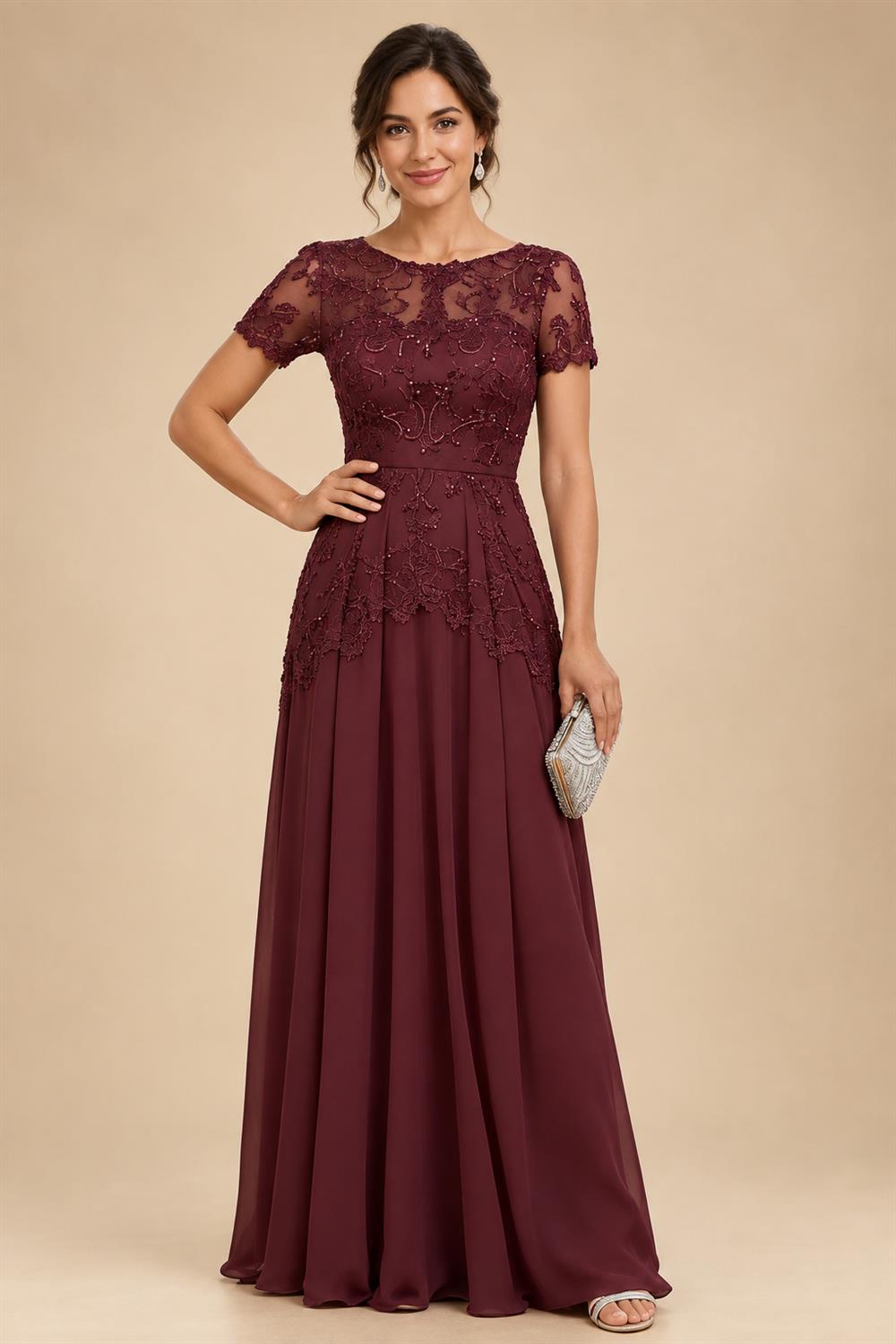 A-Line Chiffon Floral Print 3/4 Cape Sleeves Tiered Mother of the Bride & Groom Dresses with Beaded Waist Embellishment (SHI22500669)