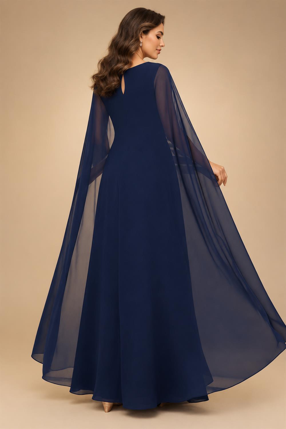 Sheath Chiffon Floral Print Cape Sleeves Mother of the Bride & Groom Dresses for Formal Wedding (SHI22500682)