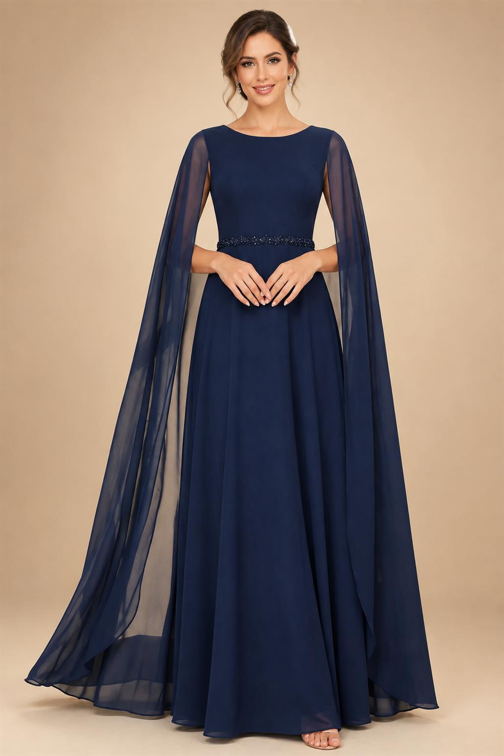Sheath Chiffon Floral Print Cape Sleeves Mother of the Bride & Groom Dresses for Formal Wedding (SHI22500682)