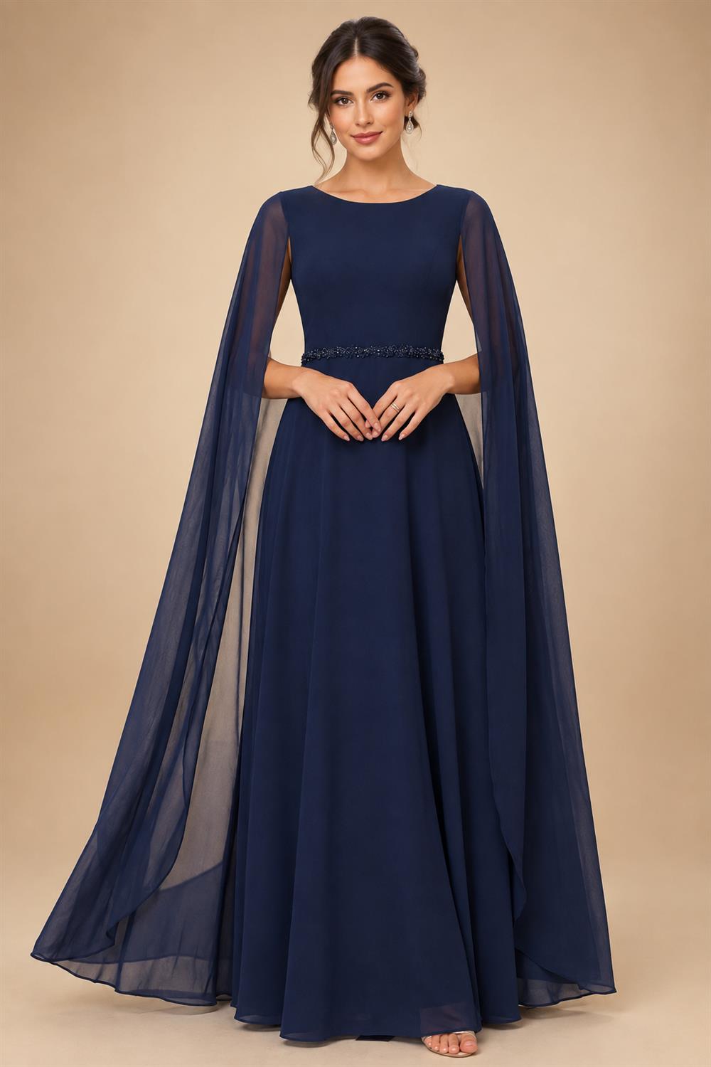 Sheath Chiffon Floral Print Cape Sleeves Mother of the Bride & Groom Dresses for Formal Wedding (SHI22500682)