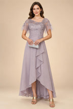 3/4 Sleeve Round Neck A-Line Midi Chiffon Mother of the Bride Dresses with Jacket (SHI22500386)