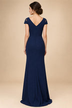 A-Line/Princess Scoop Neck Cap Sleeve Floor-Length Mother of the Bride Dresses with Lace Applique (SHI22500008)