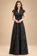 Satin V Neck Floral Print A Line Mother of the Bride Dresses (SHIR1110445)