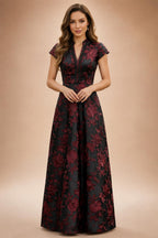 Satin V Neck Floral Print A Line Mother of the Bride Dresses (SHIR1110445)