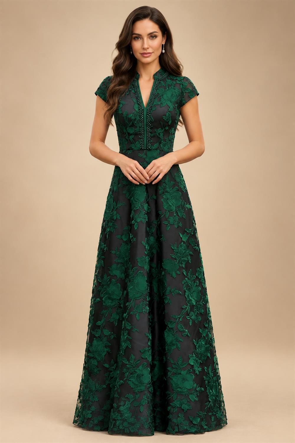 Sequin Floral Sheath/Column V-Neck Floor-Length Mother of the Bride & Groom Dresses with Ruched Waist (SHI22501219)
