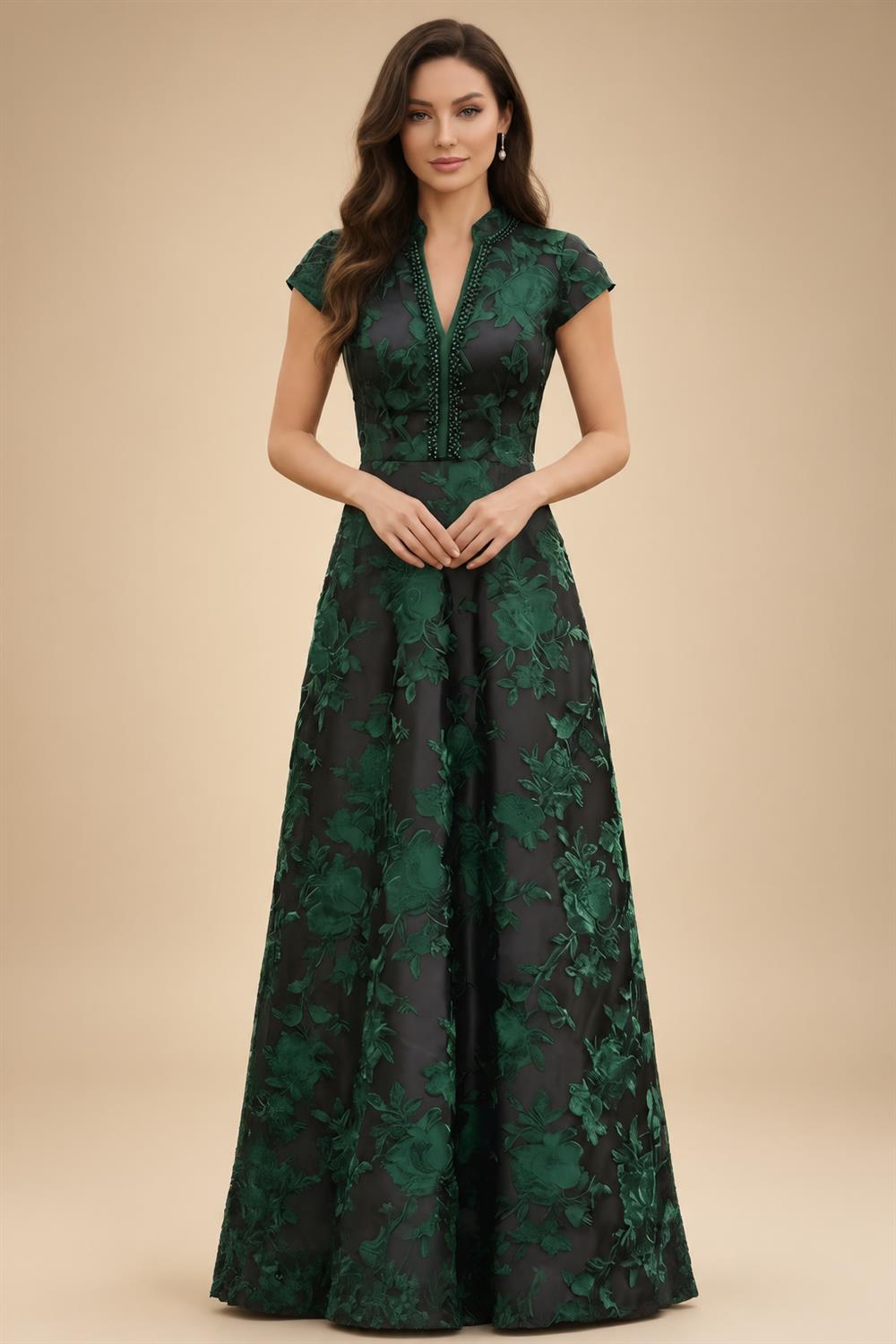 Sequin Floral Sheath/Column V-Neck Floor-Length Mother of the Bride & Groom Dresses with Ruched Waist (SHI22500972)