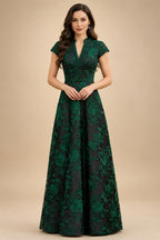 Satin V Neck Floral Print A Line Mother of the Bride Dresses (SHIR1110445)