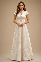 Satin V Neck Floral Print A Line Mother of the Bride Dresses (SHIR1110445)