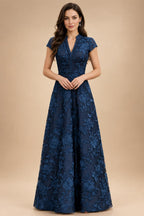 Satin V Neck Floral Print A Line Mother of the Bride Dresses (SHIR1110445)