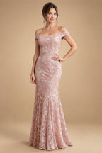 Sheath/Column Off Shoulder Chiffon Floor-Length Mother of the Bride & Groom Dresses with Lace Appliques (SHI22501551)