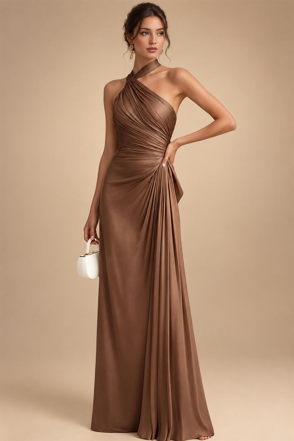 Satin A Line Round Neck Ruched Pleats Mother of the Bride & Groom Dresses (SHI22500952)