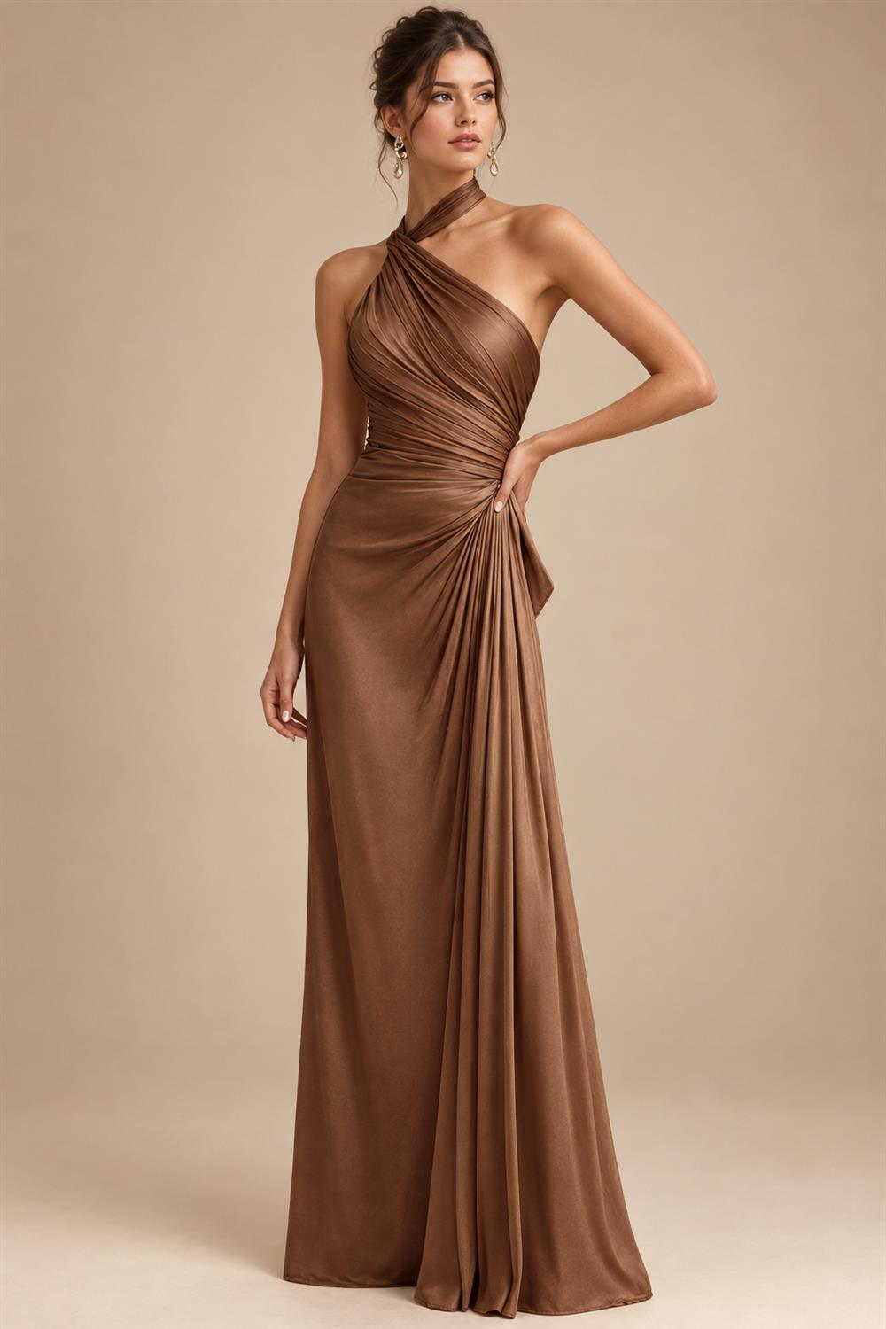 A-Line/Princess One Shoulder Tea-Length Mother of the Bride & Groom Dresses with Ruffles & Ruched Waist (SHI22501283)