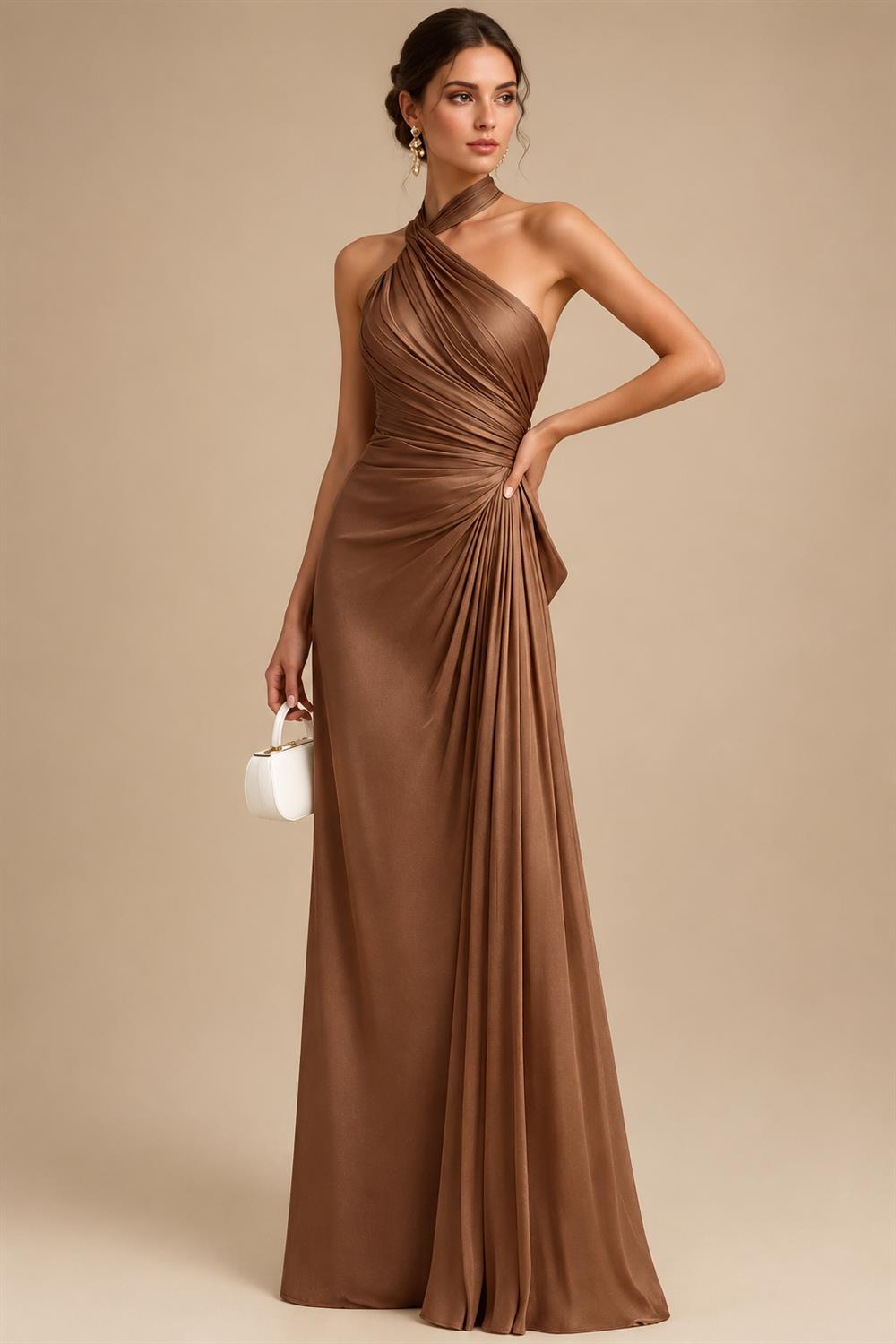 A-Line/Princess V-Neck Satin Floor-Length Mother of the Bride & Groom Dresses with?Jacquard Bolero?Jacket & Pleats (SHI22501695)