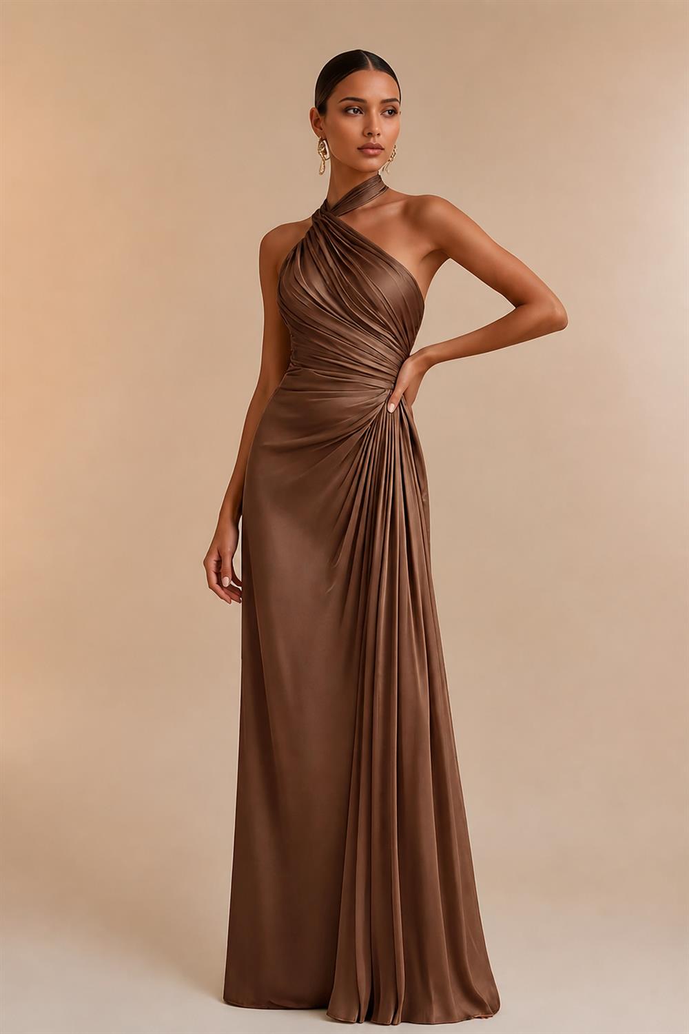 Cape Sleeve Jacquard Satin Ruched Mother of the Bride Dresses 2 Piece (SHI22500528)