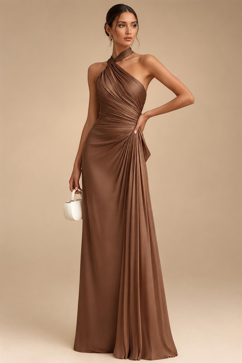 Jacquard Satin One Shoulder A-Line/Princess Long Mother of the Bride & Groom Dresses with Ruffles & Ruched Waist (SHIK25000465)