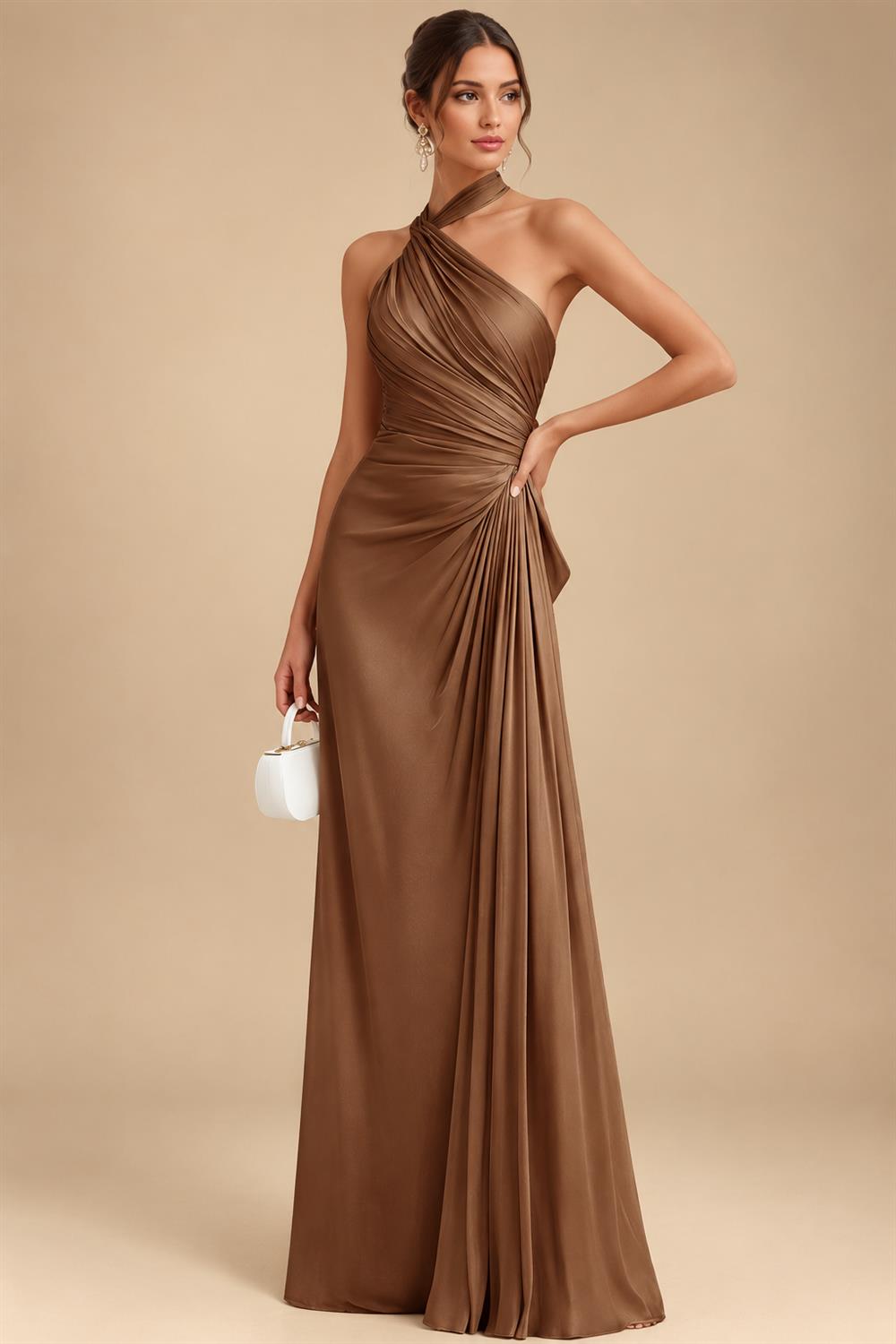 A-Line/Princess One Shoulder Chiffon Floor-Length Mother of the Bride & Groom Dresses with Lace Appliques, Sweep Train & Side Sash (SHI22501663)