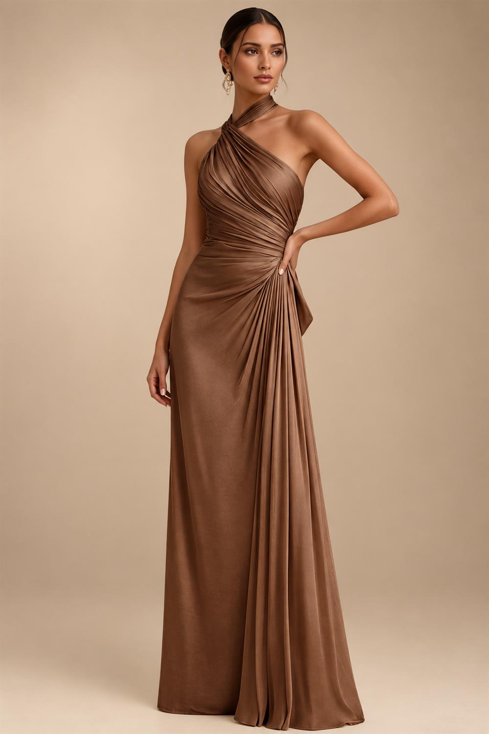 Lightweight Sheath Tea-Length Chiffon Mother of the Bride & Groom Dresses with Cowl Neck & Ruched Waist (SHI22500689)