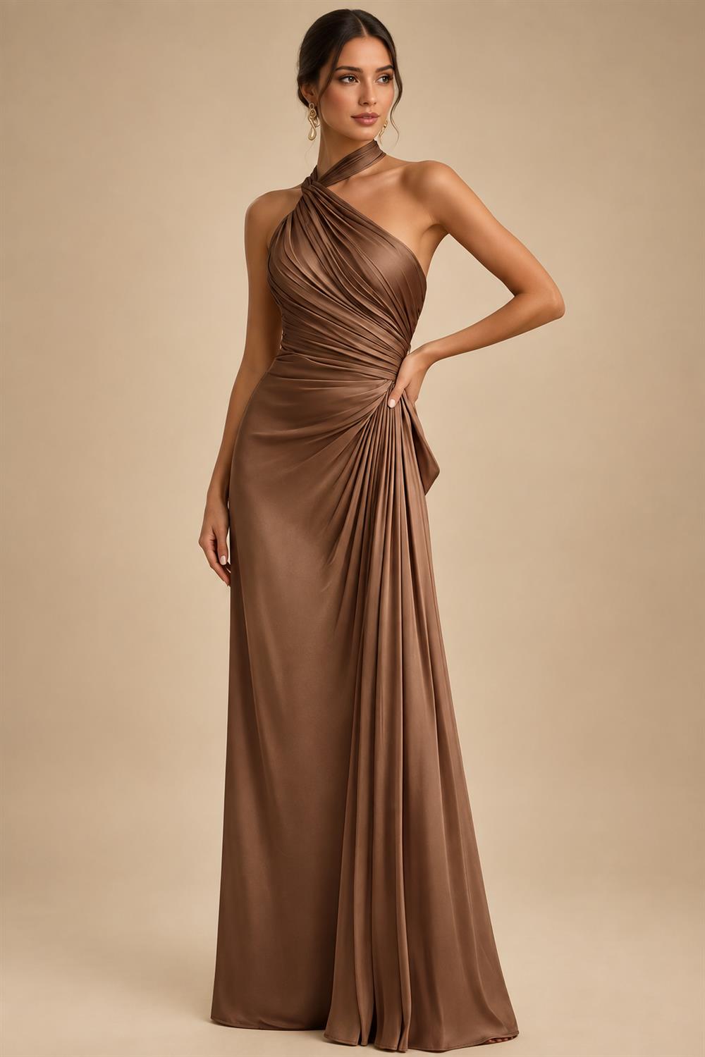 A-Line/Princess Scoop Neck Pleated Satin Evening Dresses with Sequins (SHI22500066)