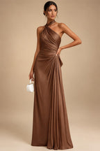 A-Line/Princess Off Shoulder Satin Maxi Mother of the Bride & Groom Dresses with Ruched Bodice, Belt, Rhinestone & Pleats (SHI22501647)
