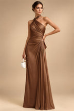 Cape Sleeve Jacquard Satin Ruched Mother of the Bride Dresses (SHI22500526)