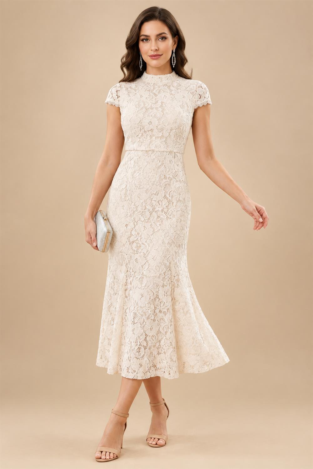 A-Line/Princess Scoop Neck Cap Sleeve Floor-Length Mother of the Bride Dresses with Lace Applique (SHI22500008)