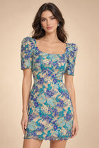 Jacquard A-Line/Princess Strapless Mini Homecoming Dresses with Bow & Pearls (SHI22370329)