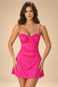 Satin A-Line/Princess Spaghetti Straps Short Homecoming Dresses with Ruched Waist (SHI22370238)