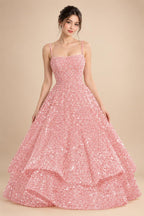 A-Line/Princess Mini Sparkly Sequin Tiered Homecoming Dresses with Spaghetti Straps (SHI22370561)