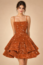 A-Line/Princess Mini Sparkly Sequin Tiered Homecoming Dresses with Spaghetti Straps (SHI22370561)