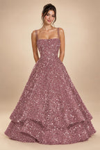 A-Line/Princess Mini Sparkly Sequin Tiered Homecoming Dresses with Spaghetti Straps (SHI22370561)