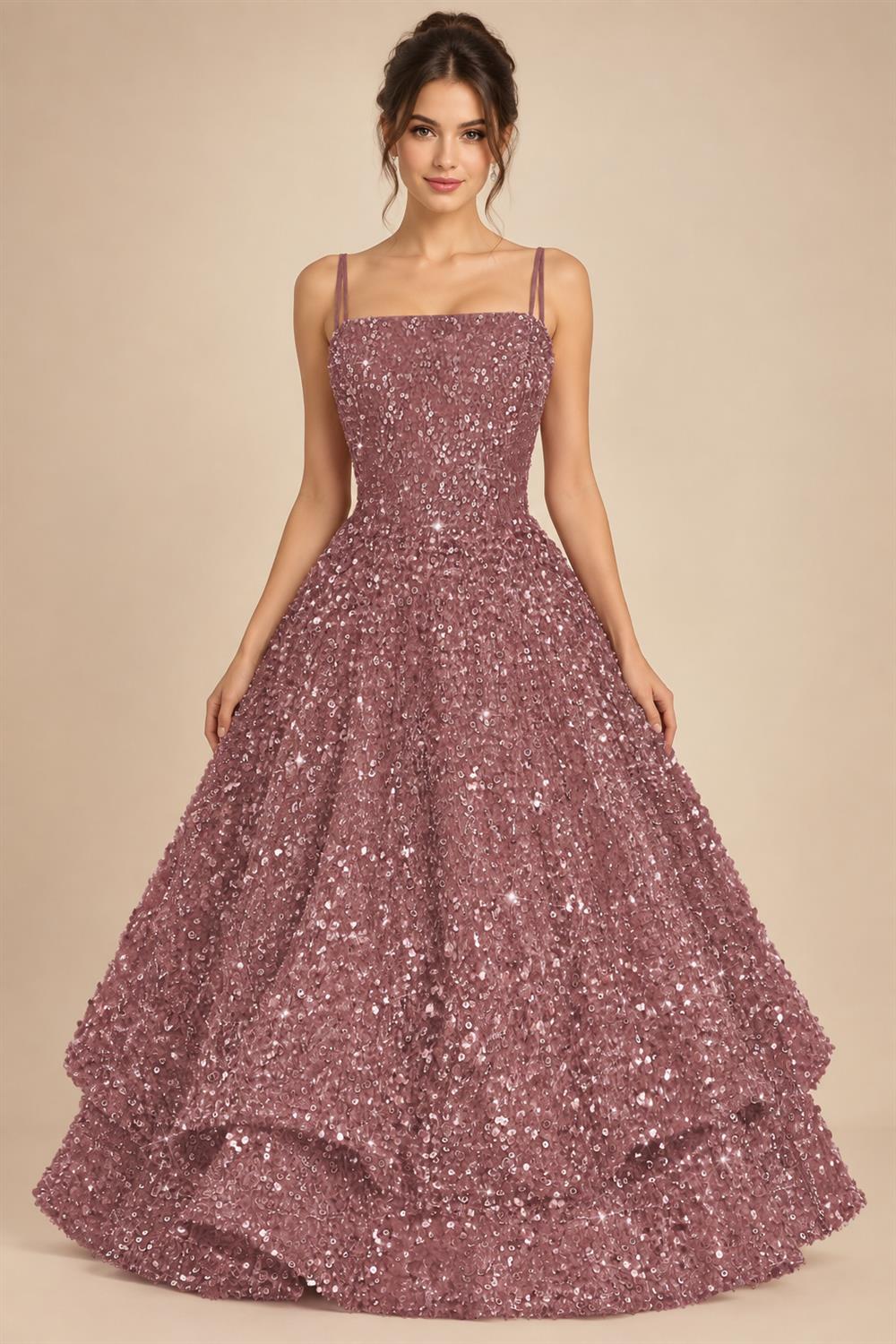 A-Line/Princess Mini Sparkly Sequin Tiered Homecoming Dresses with Spaghetti Straps (SHI22370561)