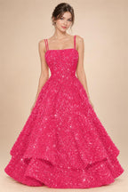 A-Line/Princess Mini Sparkly Sequin Tiered Homecoming Dresses with Spaghetti Straps (SHI22370561)