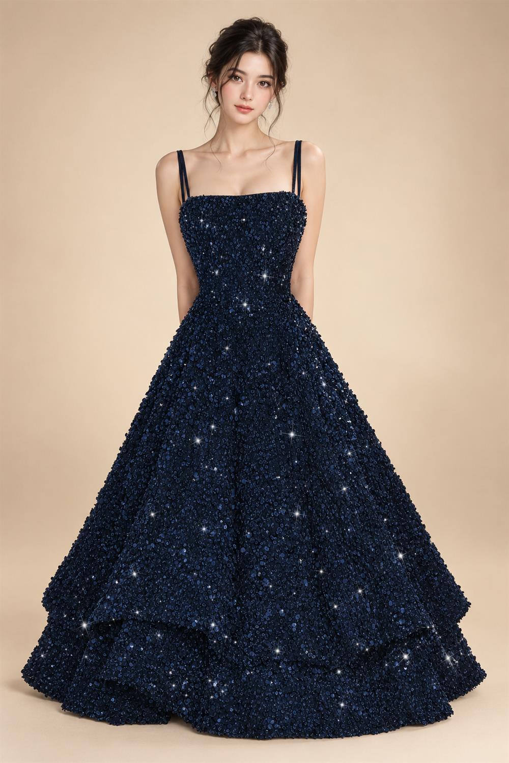 A-Line/Princess Mini Sparkly Sequin Tiered Homecoming Dresses with Spaghetti Straps (SHI22370561)