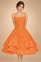 A-Line/Princess Mini Sparkly Sequin Tiered Homecoming Dresses with Spaghetti Straps (SHI22370561)