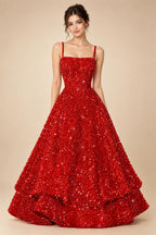 A-Line/Princess Mini Sparkly Sequin Tiered Homecoming Dresses with Spaghetti Straps (SHI22370561)