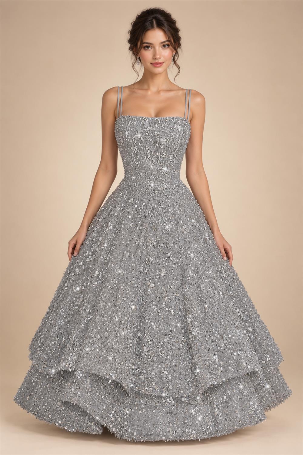 A-Line/Princess Mini Sparkly Sequin Tiered Homecoming Dresses with Spaghetti Straps (SHI22370561)