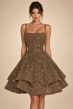 A-Line/Princess Mini Sparkly Sequin Tiered Homecoming Dresses with Spaghetti Straps (SHI22370561)