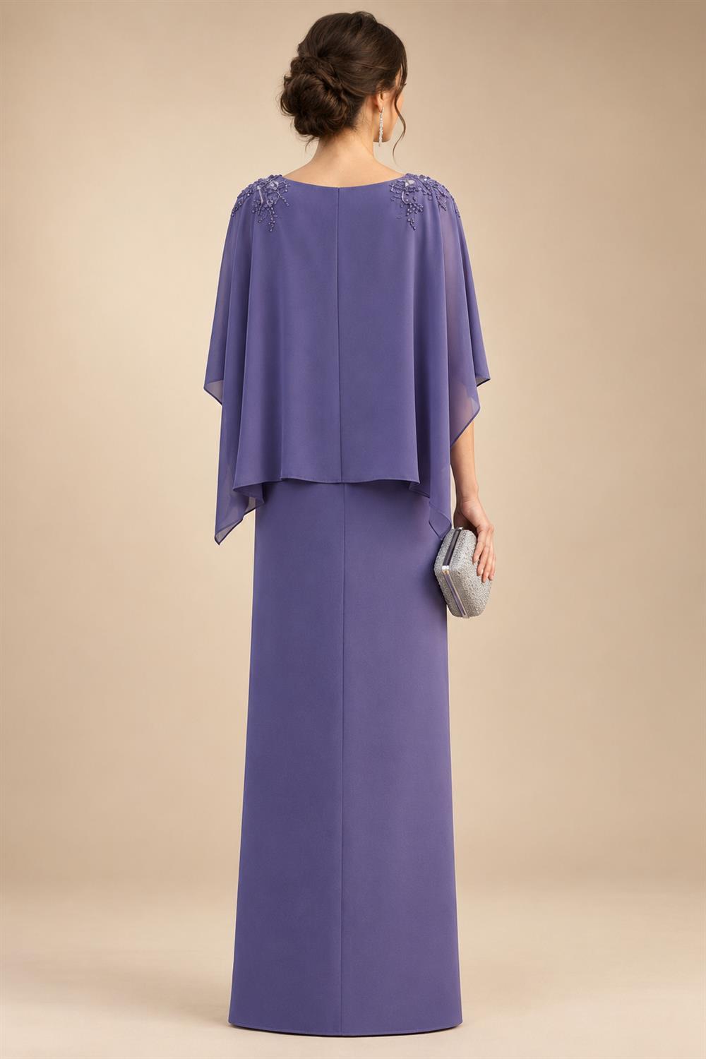 Cape Sleeve Floral Jacquard Satin Tea-Length Ruched Mother of the Bride Dresses 2 Piece (SHIA22500528)