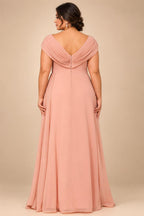 A-Line Chiffon Cape Sleeves Floor-Length Mother of the Bride & Groom Dresses with Ruched Waist (SHI22500705)