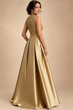 A-Line/Princess Scoop Neck Pleated Satin Evening Dresses with Sequins (SHI22500066)