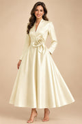 A-Line/Princess V-Neck Satin Tea-Length Mother of the Bride Dresses with Flower (SHI22500080)
