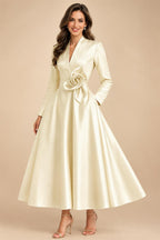 A-Line/Princess V-Neck Satin Tea-Length Mother of the Bride Dresses with Flower (SHI22500080)