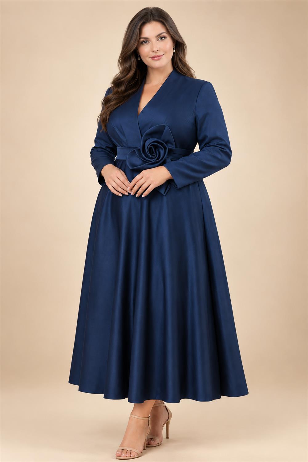 A-Line/Princess V-Neck Satin Tea-Length Mother of the Bride Dresses with Flower (SHI22500080)