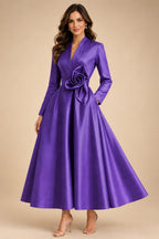 A-Line/Princess V-Neck Satin Tea-Length Mother of the Bride Dresses with Flower (SHI22500080)