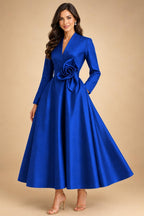 A-Line/Princess V-Neck Satin Tea-Length Mother of the Bride Dresses with Flower (SHI22500080)