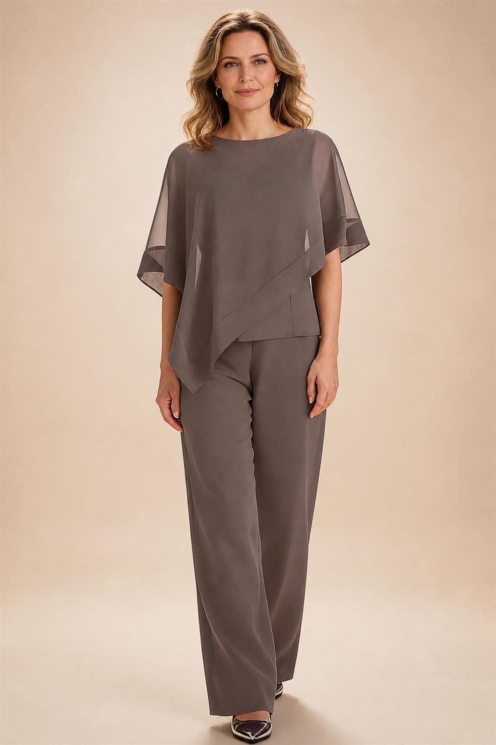 Lightweight Sheath Tea-Length Chiffon Mother of the Bride & Groom Dresses with Cowl Neck & Ruched Waist (SHI22500689)