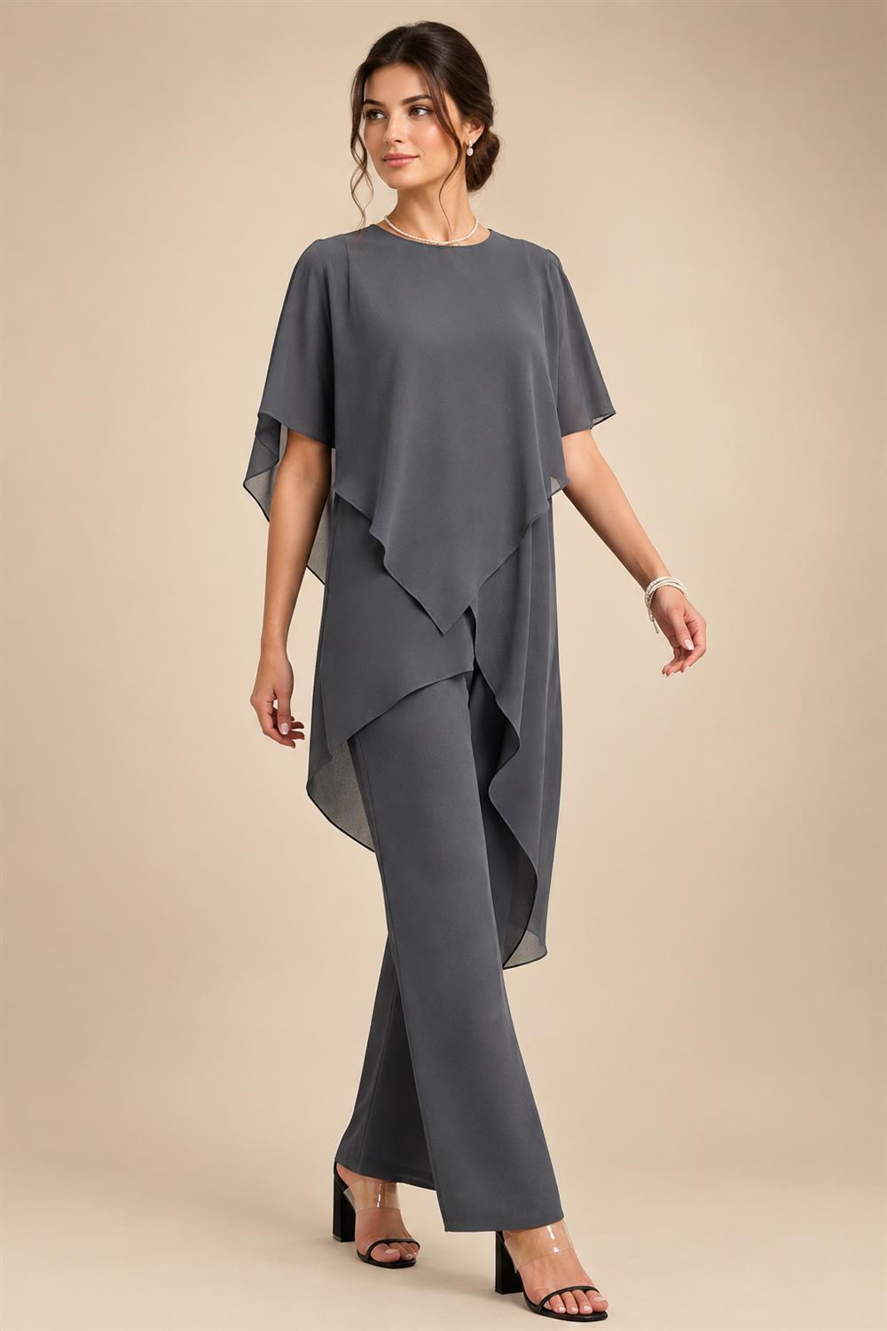 Chiffon A-Line/Princess Scoop Neck Floor-Length Mother of the Bride & Groom Dresses with Tiered Layers (SHI22501536)