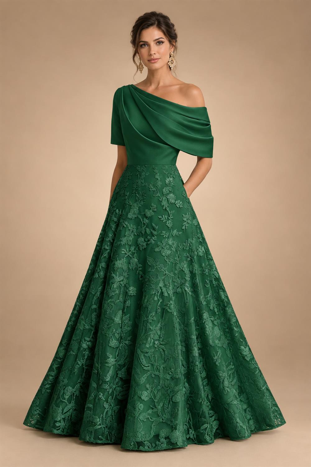 A-Line Floor Length One Shoulder Long Mother of the Bride Dresses with Lace (SHI22500179)