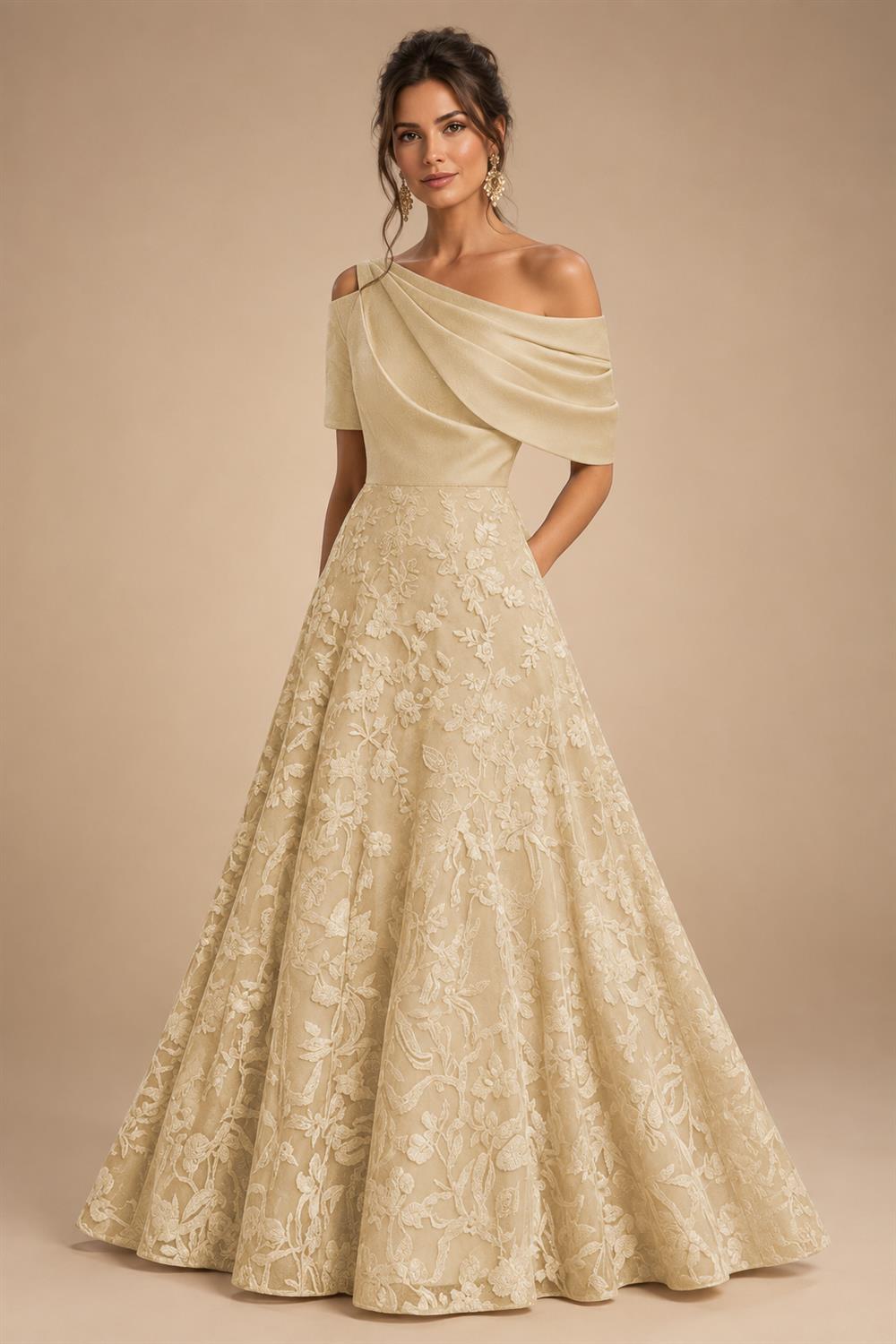 A-Line Floor Length One Shoulder Long Mother of the Bride Dresses with Lace (SHI22500179)